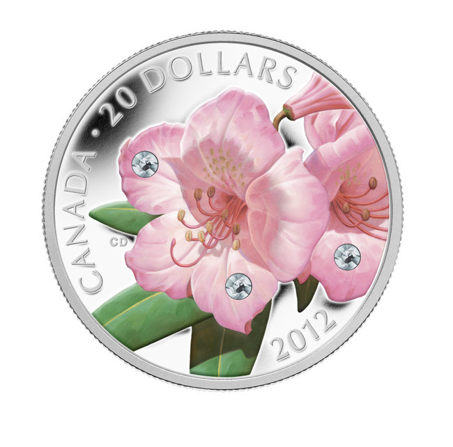 2012 $20 FINE SILVER COIN - RHODODENDRON WILDFLOWER - SWAROVSKI