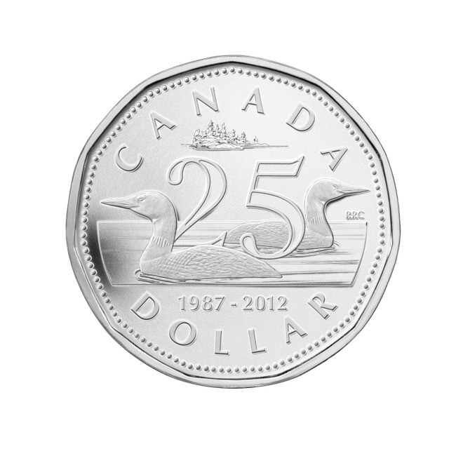 2012 $1 FINE SILVER COIN - 25TH ANNIVERSARY OF THE LOONIE 11-SIDED