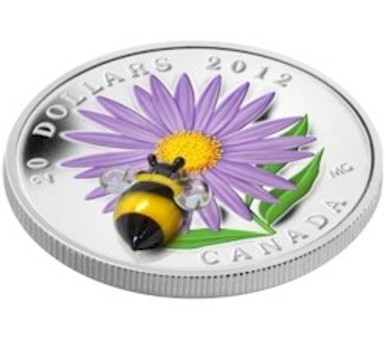 2012 $20 FINE SILVER COIN - ASTER WITH GLASS BUMBLE BEE - West