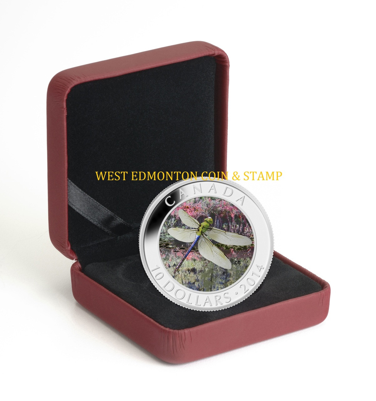 2014 $10 FINE SILVER COIN - DRAGONFLY - GREEN DARNER - West