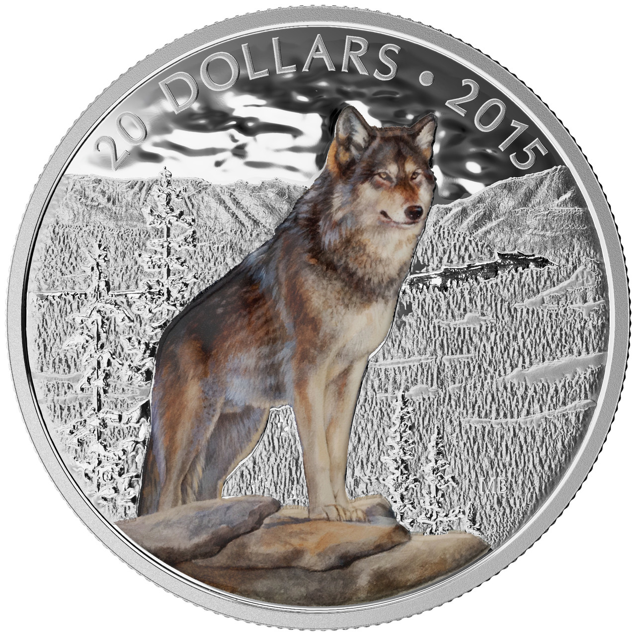 2015 $20 FINE SILVER COIN - MAJESTIC ANIMALS - IMPOSING ALPHA WOLF