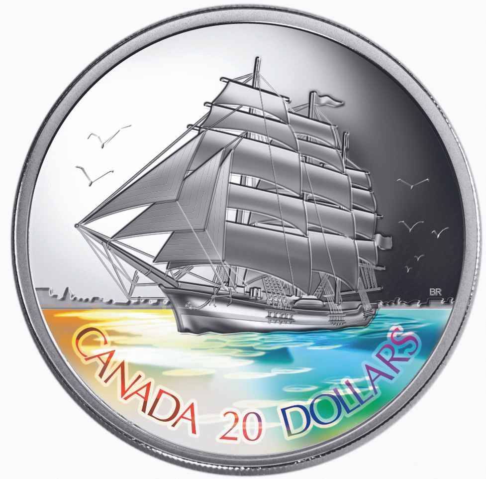 カナダ王立造幣局発行 三本マストの帆船 ホログラム 20ドル銀貨 2005年 2005 TALL SHIPS COLLECTION - THREE-MASTED SHIP - West Edmonton