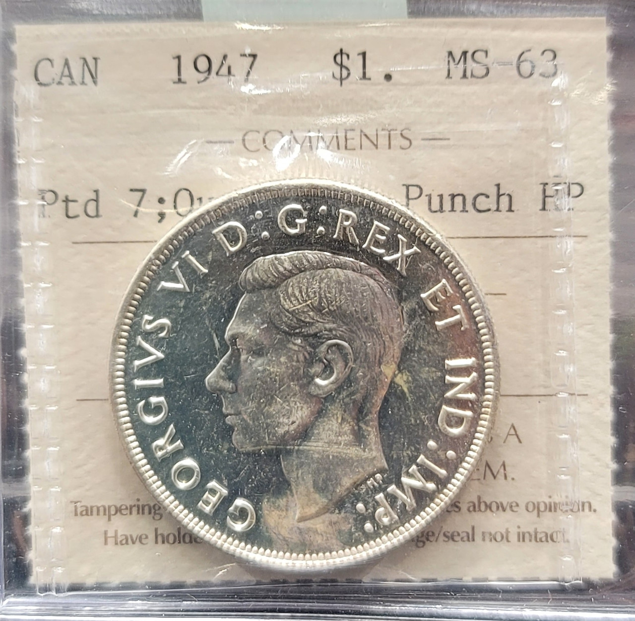 ばぁばです 1947 CANADA CIRCULATION SILVER DOLLAR MS-63 PTD 7; QUAD PUNCH HP