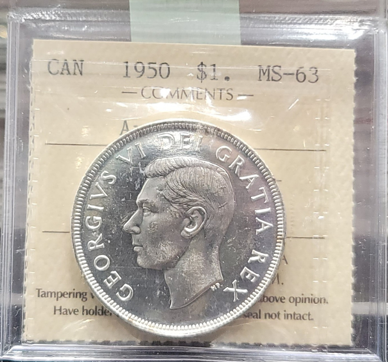 1950 CANADA CIRCULATION SILVER DOLLAR MS-63 ARNPRIOR - West