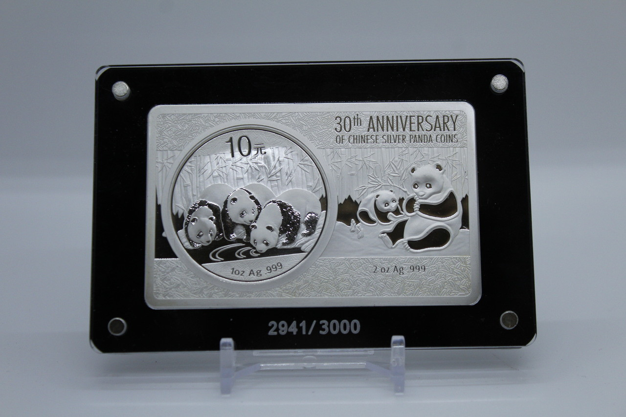 2013 CHINA PANDA 3OZ PROOF COIN BAR 30TH ANNIVERSARY SET