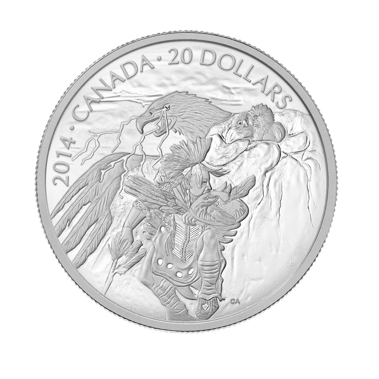 2014 $20 FINE SILVER COIN NANABOOZHOO AND THE THUNDERBIRDS' NEST