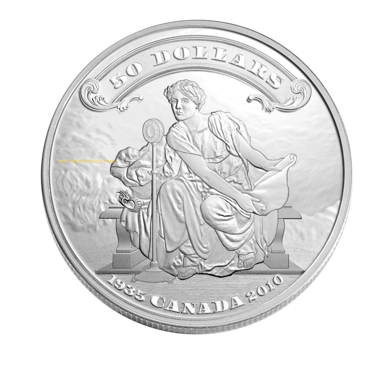 2010 $50 SILVER COIN - 75TH ANNIVERSARY OF THE FIRST BANK NOTES