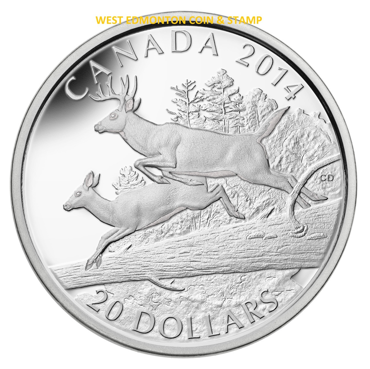 2014 $20 FINE SILVER COIN THE WHITE-TAILED DEER - MATES - West