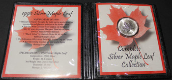 1990 SILVER MAPLE LEAF - .9999 1OZ. PURE SILVER - FIRST COMMEMORATIVE MINT FOLDER