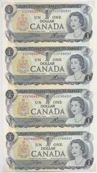 "END OF AN ERA" CANADA'S LAST DOLLAR BILL. UNCUT SHEET 4 DOLLAR BILLS "END OF AN ERA" CANADA'S LAST DOLLAR BILL. UNCUT SHEET 4 DOLLAR BILLS