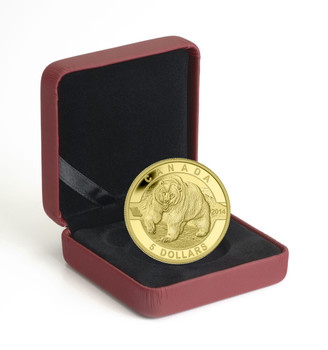2014 $5 PURE GOLD COIN O CANADA - GRIZZLY BEAR (1/10oz. GOLD)