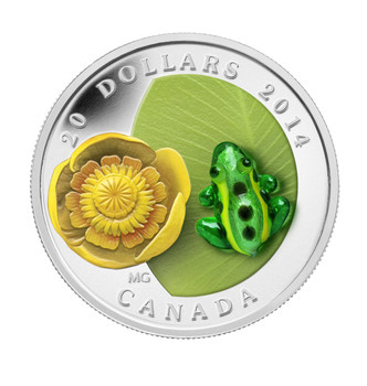 2014 $20 FINE SILVER COIN WATER-LILY AND VENETIAN / MURANO GLASS LEOPARD FROG