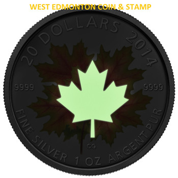 2014 $20 FINE SILVER COIN - GLOW IN THE DARK MAPLE LEAF 2014 $20 FINE SILVER COIN - GLOW IN THE DARK MAPLE LEAF