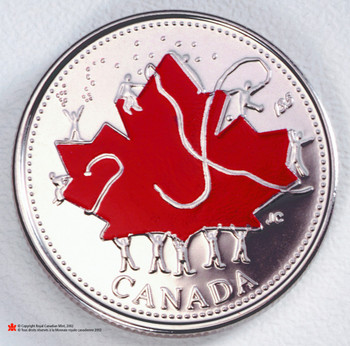 2002 25 CENTS CANADA DAY COLOURED (4TH COIN IN SERIES)