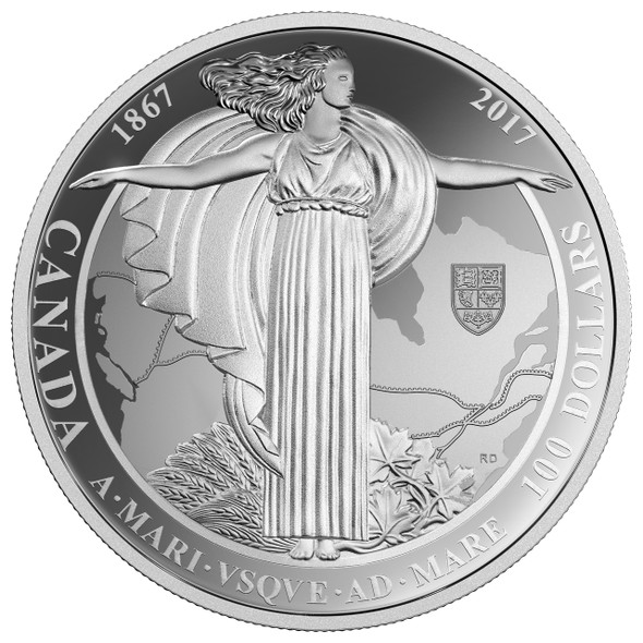 2017 $100 FINE SILVER COIN - A MARI USQUE AD MARE THE DIAMOND JUBILEE OF THE CONFEDERATION OF CANADA MEDAL