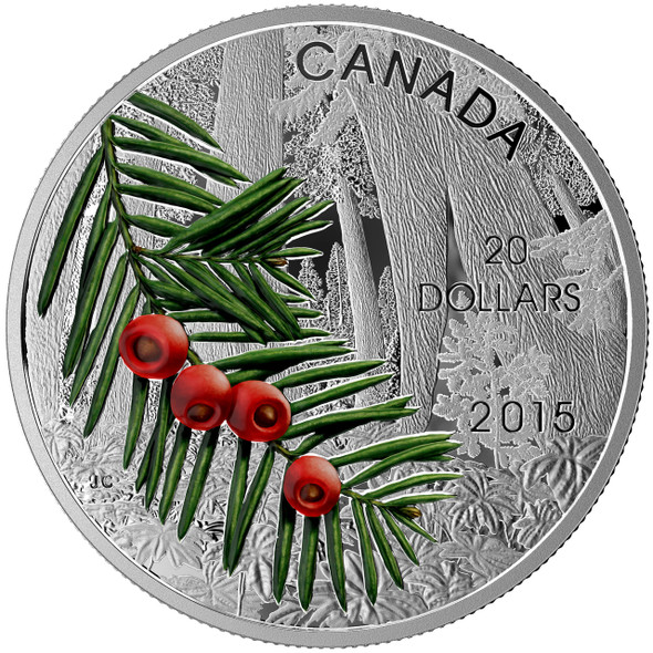SALE - 2015 $20 FINE SILVER COIN FORESTS OF CANADA: COLUMBIAN YEW TREE