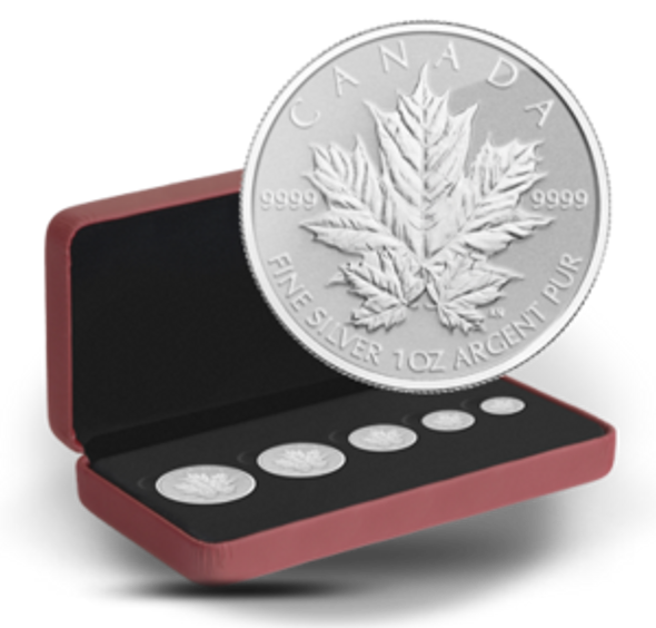 2013 FINE SILVER FRACTIONAL SET - 25TH ANNIVERSARY OF THE SILVER MAPLE LEAF - MINTAGE: 9999