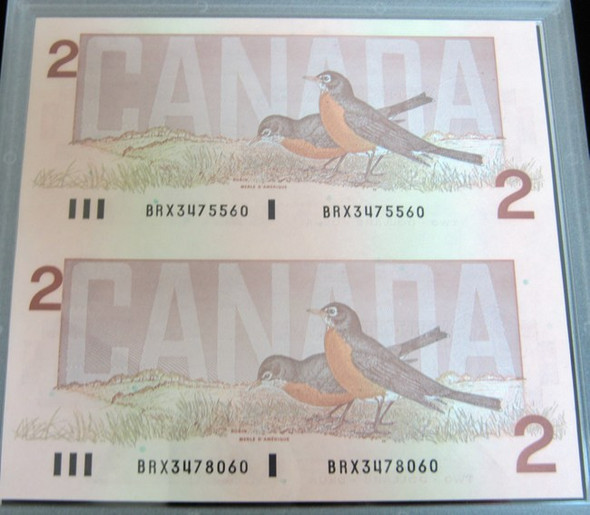 CANADIAN 1996 $2 PIEDFORT TOONIE & 2 UNCUT BRX BANKNOTE SET