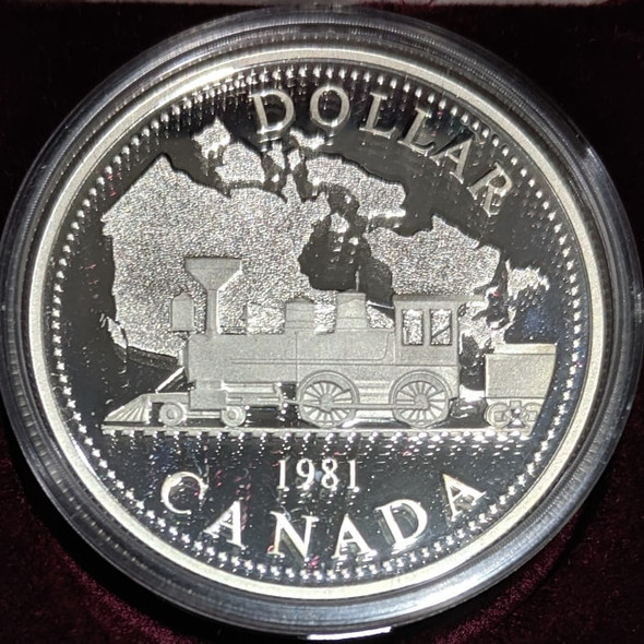 1981 PROOF COMMEMORATIVE SILVER DOLLAR - TRANS-CANADA RAILWAY