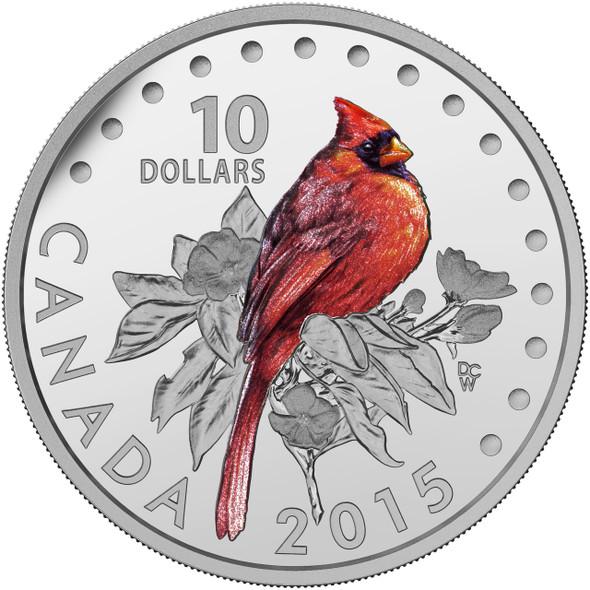 2015 $10 FINE SILVER COIN COLOURFUL SONGBIRDS OF CANADA: THE NORTHERN CARDINAL