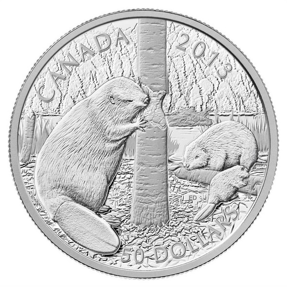 2013 $50 FINE SILVER 5-OUNCE COIN - THE BEAVER