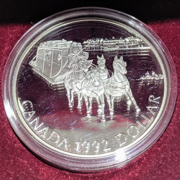 1992 PROOF COMMEMORATIVE SILVER DOLLAR - 175TH ANNIVERSARY OF KINGSTON TO YORK STAGECOACH