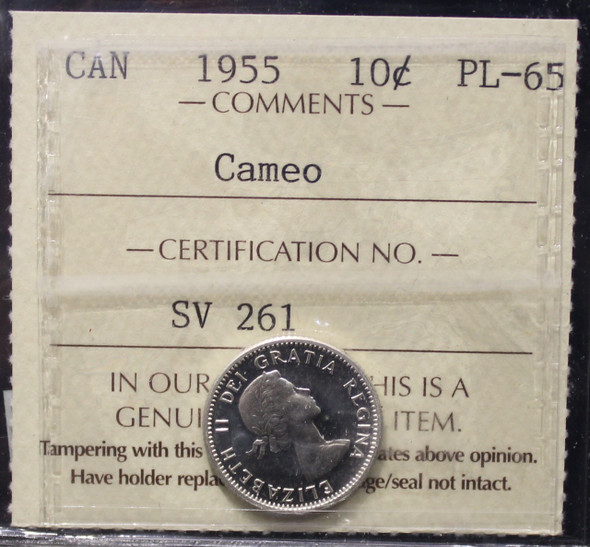 1955 CANADIAN 10-CENT ICCS PL-65 (CAMEO)