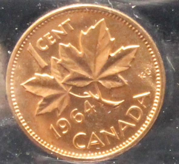 1964 CANADIAN ONE CENT ICCS MS - 65 (RED)