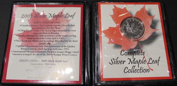 E-TRANSFER ONLY  2005 SILVER MAPLE LEAF - .9999 1OZ. PURE SILVER - FIRST COMMEMORATIVE MINT FOLDER