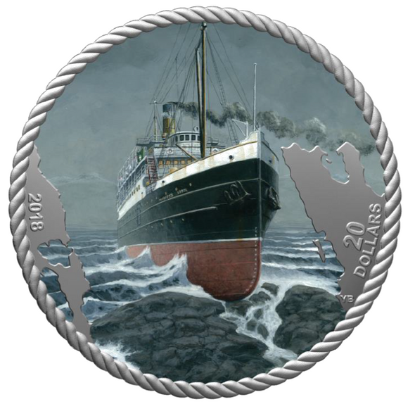 2018 $20 FINE SILVER COIN THE SINKING OF THE SS PRINCESS SOPHIA