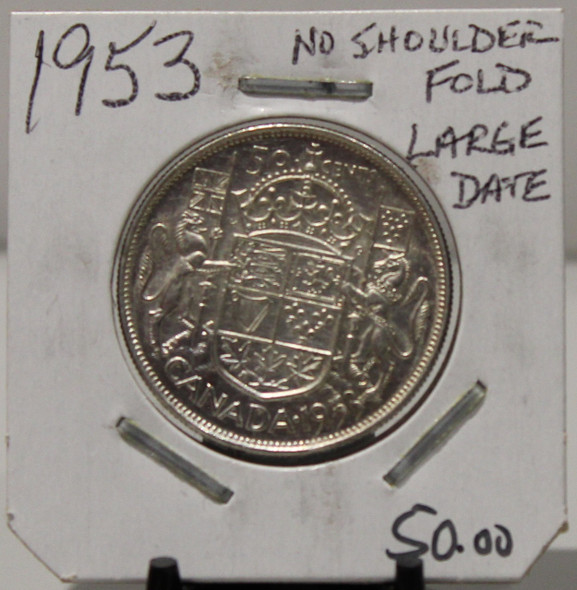 1953 CIRCULATION 50 - CENT COIN - NO SHOULDER FOLD - LARGE DATE - UNGRADED - AS PICTURED