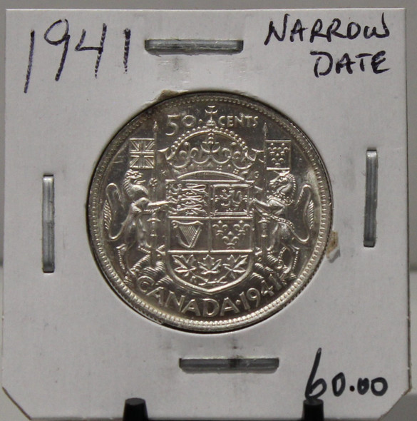 1941 CIRCULATION 50 - CENT COIN - NARROW DATE - UNGRADED - AS PICTURED
