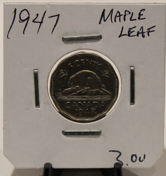 1947 CANADIAN FIVE-CENT - MAPLE LEAF - UNGRADED - AS PICTURED