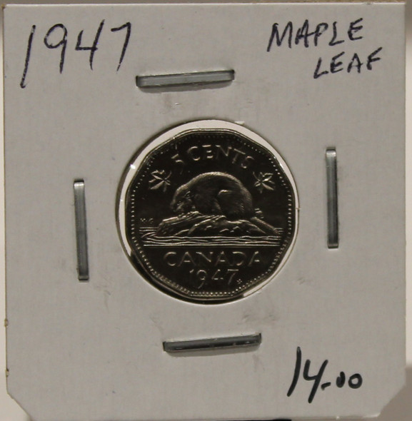 1947 CANADIAN FIVE- CENT - MAPLE LEAF - UNGRADED - AS PICTURED