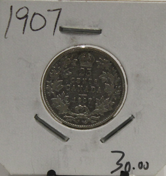 1907 CIRCULATION 25- CENT COIN - UNGRADED - AS PICTURED