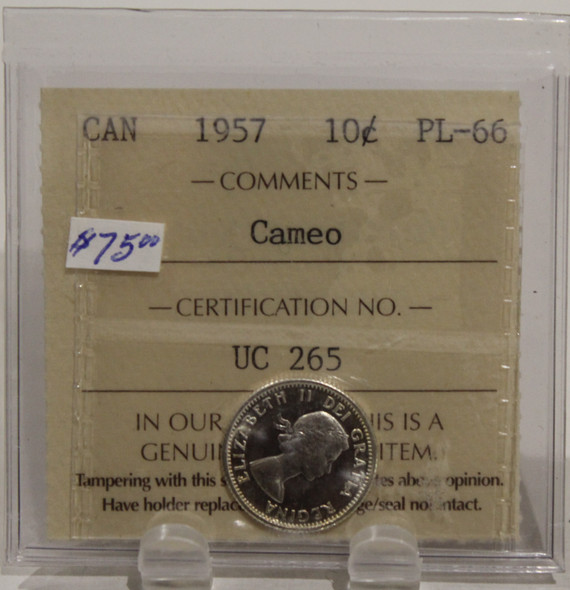 1957 CIRCULATION 10 CENT COIN - CAMEO - PL66
