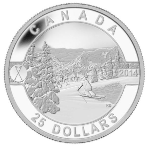 SALE - 2014 $25 FINE SILVER COIN O CANADA - SCENIC SKIING IN CANADA