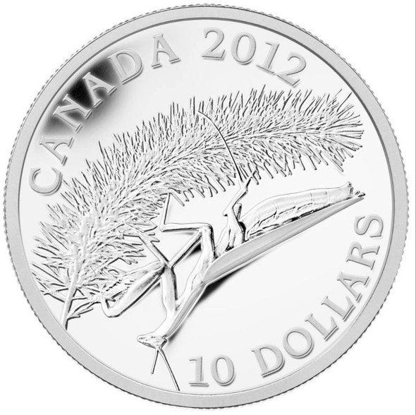 SALE - 2012 $10 FINE SILVER COIN - CANADIAN GEOGRAPHIC PHOTO CONTEST - PRAYING MANTIS