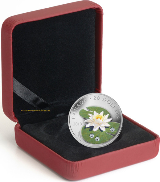 SALE - 2010 $20 FINE SILVER COIN - WATER LILY WITH SWAROVSKI CRYSTALS