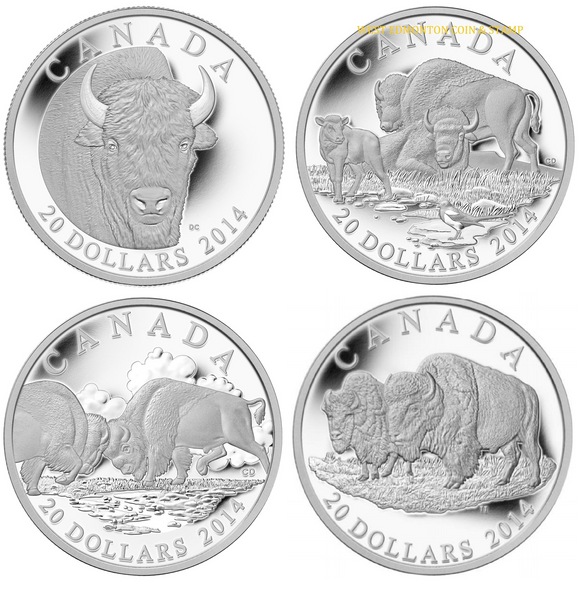 2014 BISON 4-COIN SET (4 X 1OZ. $20 FINE SILVER COINS) r