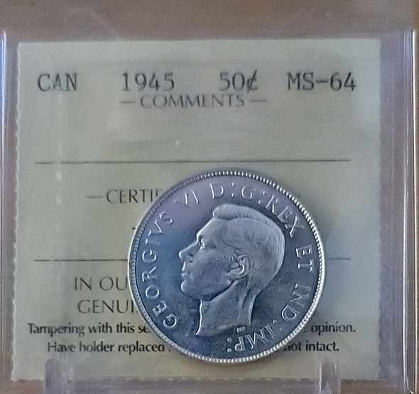 1945 CANADA CIRCULATION 50 CENT MS-64 