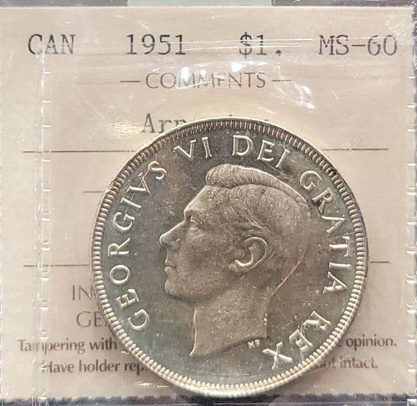 1955 CANADA CIRCULATION SILVER DOLLAR PL-66 ARNPRIOR - West