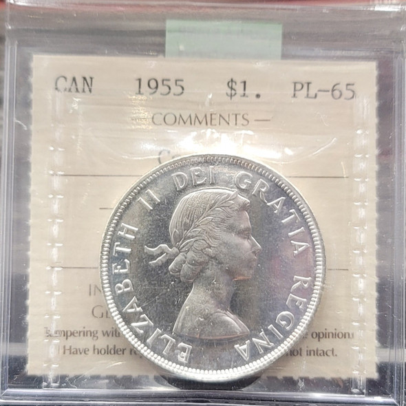 1955 CANADA CIRCULATION SILVER DOLLAR PL-66 ARNPRIOR - West