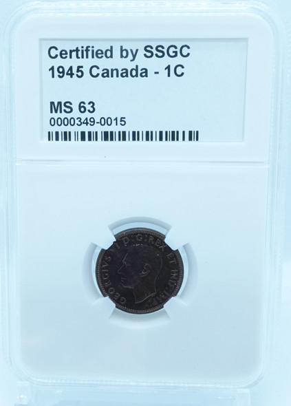 1945 1 CENT CANADA – MS 63 – GRADED (349-015)