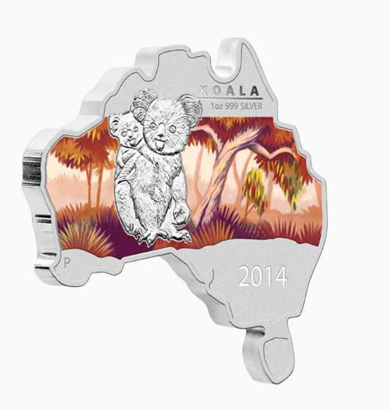 2014 AUSTRALIAN MAP SHAPED FINE SILVER COIN