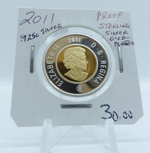 2011 CIRCULATION CANADIAN TOONIE .9250 PROOF STERLING SILVER GOLD-PLATED