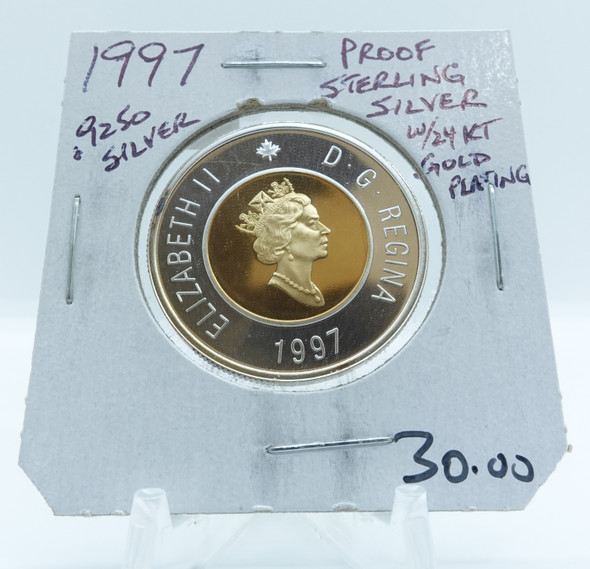 1997 CIRCULATION CANADIAN TOONIE .9250 PROOF STERLING SILVER WITH 24-KARAT GOLD PLATING