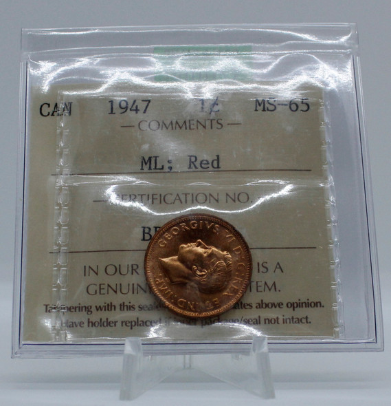 1947 CIRCULATION CANADIAN 1-CENT MS-65 ML; RED