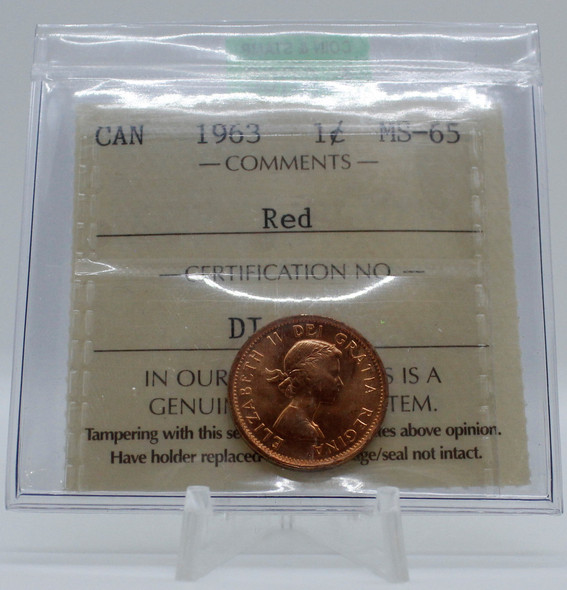 1963 CIRCULATION CANADIAN 1-CENT MS-65 RED