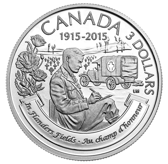 2015 $3 FINE SILVER 100TH ANNIVERSARY OF IN FLANDERS FIELDS